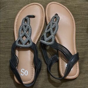 SO Black and Tan Thong Sandals with Braided Straps